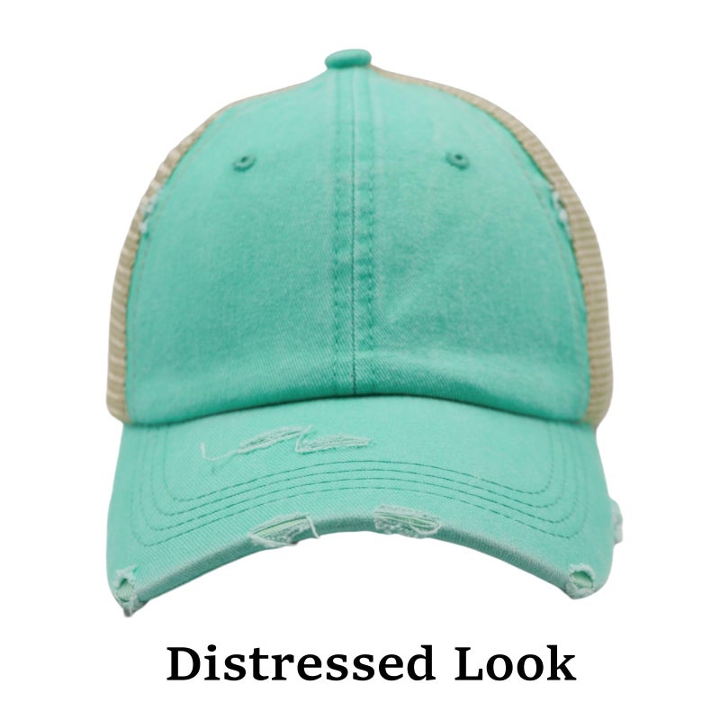ProMindFun Womens Ponytail High Messy Bun Hats Distressed Baseball Caps Unconstructed Washed Dad Hat Girls Trucker Ponycaps (05-Turquoise) - Image 2